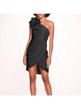 New Marchesa Black Ruched Dress Luxury Party Feminine Contemporary Chic